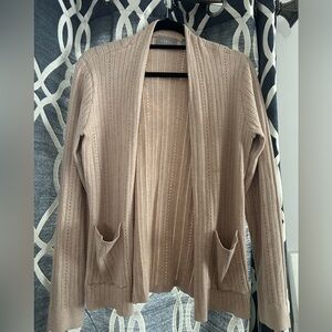 Cyrus Beige Open-Front Eyelet Rib Cardigan